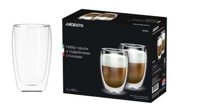 Набір чашок Ardesto з подвійними стінками, 450 мл, H 14,5 см, 2 од., боросилікатне скло AR2645G фото