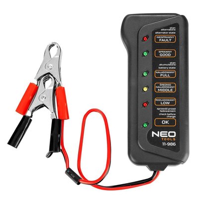 Тестер акумулятора Neo Tools, 12В, 2 затискачі типу "крокодил" 11-986 фото